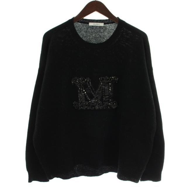 【中古】MAX MARA Palato ニット セーター ウール カシミヤ混 クルーネック ロゴ ラインストーン L 黒 2313660533