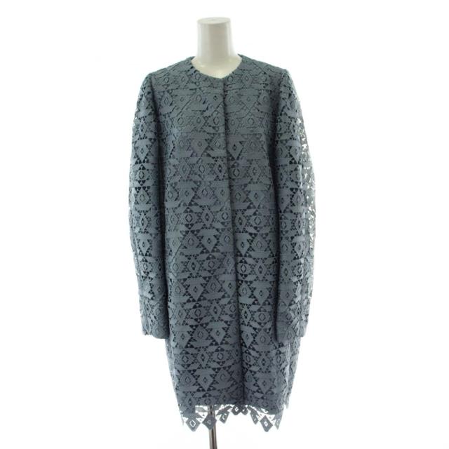 【中古】エンポリオアルマーニ EMPORIO ARMANI 19年モデル ノーカラーコート 1 青 ブルー 総レース 長袖 ミドル丈
