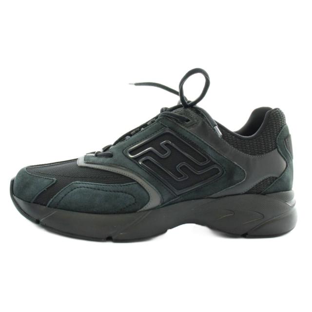 【中古】FENDI Faster Trainers スニーカー レザー メッシュ ローカット FFロゴ 7 26cm 黒 ブラック 7E1555
