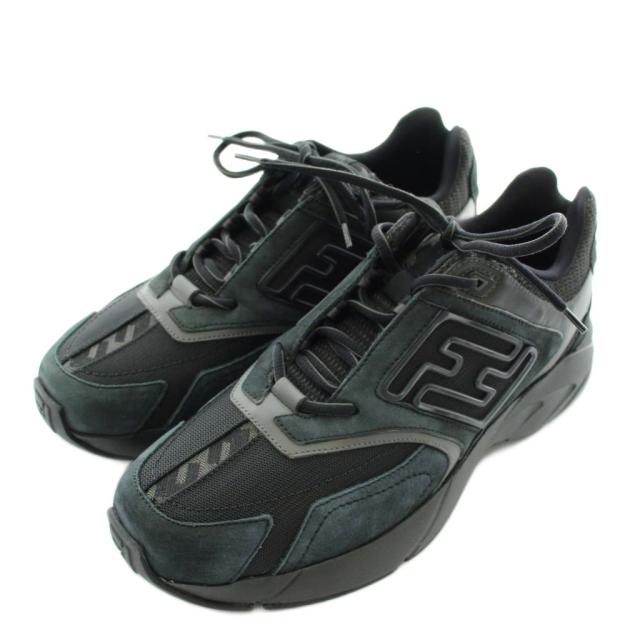 【中古】FENDI Faster Trainers スニーカー レザー メッシュ ローカット FFロゴ 7 26cm 黒 ブラック 7E1555_1