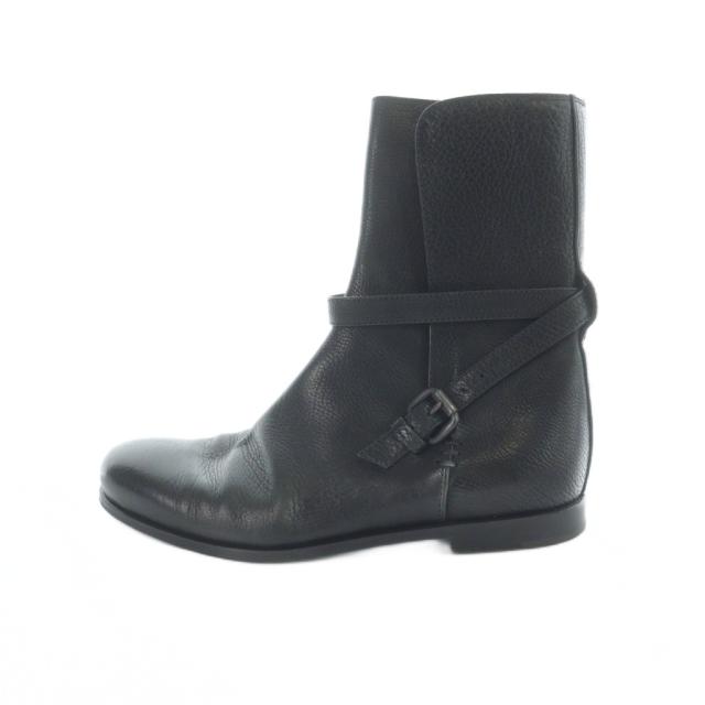 【中古】ボッテガヴェネタ BOTTEGA VENETA 遊撃手ブーツ グレインレザー 胴締め ラウンドトゥ 35 22糎 黒