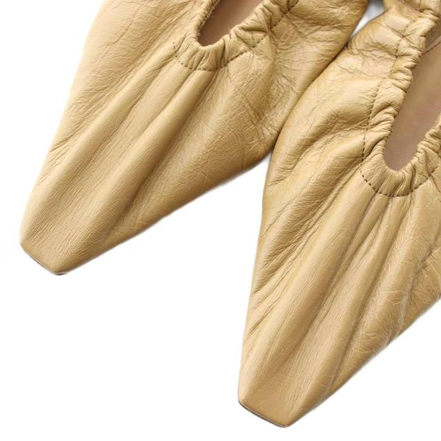 【中古】BOTTEGA VENETA パンプス フラットシューズ レザー スクエアトゥ ギャザー 36.5 23.5cm 茶色_2