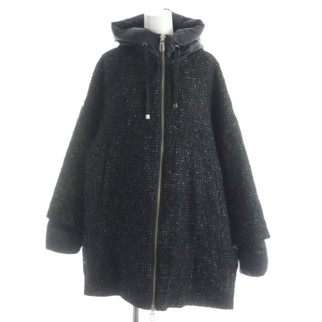 【中古】デュノ DUNO ダウンコート ツイード モヘヤ混  アルパカ混 40 S 黒 ブラック JW531E