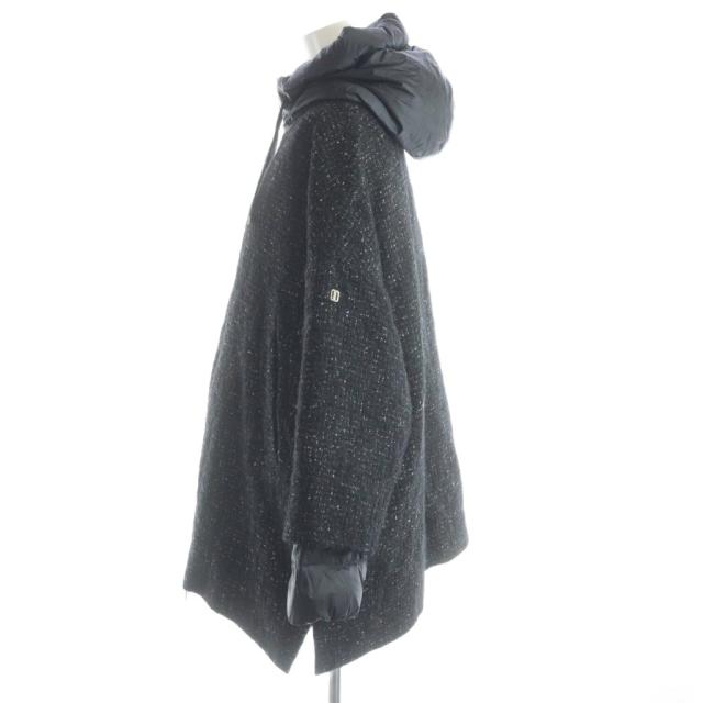 【中古】デュノ DUNO ダウンコート ツイード モヘヤ混  アルパカ混 40 S 黒 ブラック JW531E_1