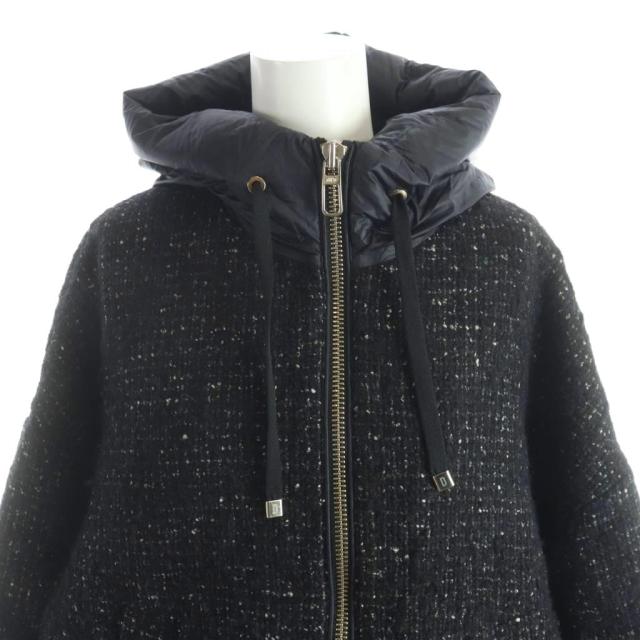 【中古】デュノ DUNO ダウンコート ツイード モヘヤ混  アルパカ混 40 S 黒 ブラック JW531E_3