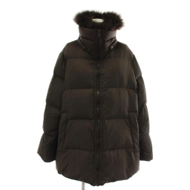 【中古】YVES SALOMON 24AW ARMY Aライン ダウンジャケット アウター ナイロン ファー オーバーサイズ 36 茶色