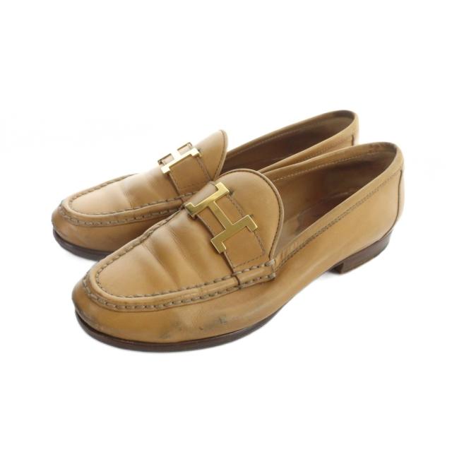 【中古】エルメス HERMES コンスタンス ローファー レザー ロゴ金具 茶 ブラウン ■GY19 /MQ ■OH レディース