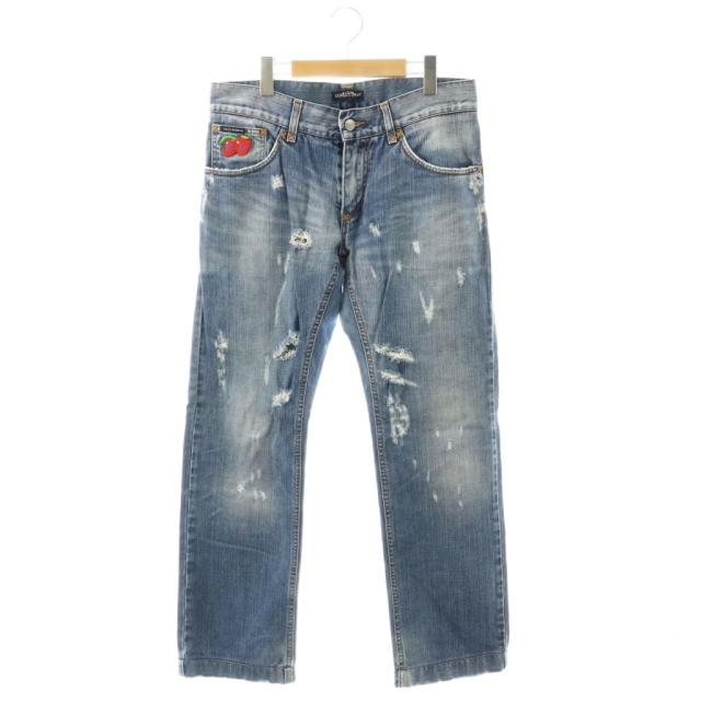 【中古】ドルチェ&ガッバーナ ドルガバ 16 CLASSIC デニムパンツ ジーンズ ダメージ加工 ワッペン 46 ブルー /CX