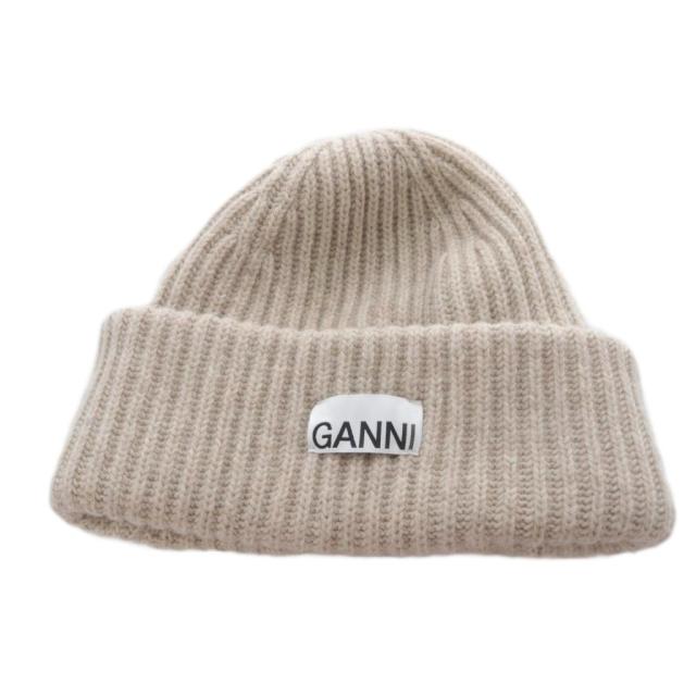 中古】ガニー GANNI 帽子 ニット帽 ビーニー ロゴ ベージュ /YO17