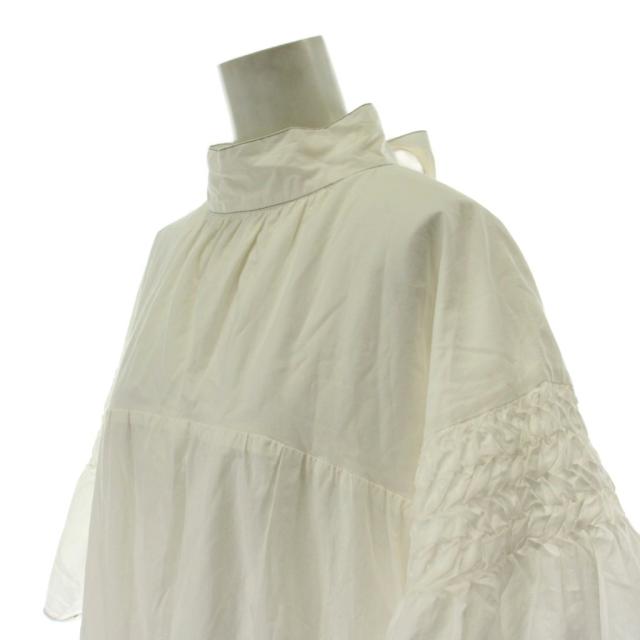 【中古】マーレット Merlette ワンピース ピマコットン XS 白 ホワイト 半袖 ひざ丈 フレアシルエット リボン /PP_3