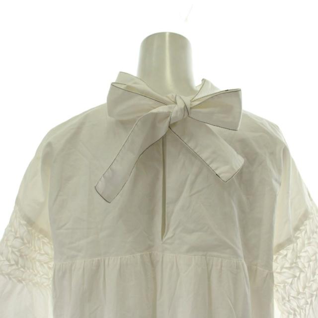 【中古】マーレット Merlette ワンピース ピマコットン XS 白 ホワイト 半袖 ひざ丈 フレアシルエット リボン /PP_4