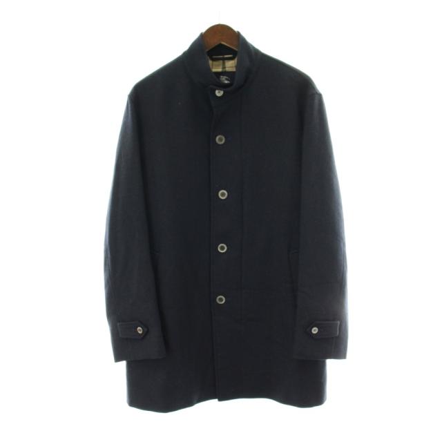 【中古】バーバリー ロンドン BURBERRY LONDON コート ウール M 紺 ネイビー スタンドカラー ノバチェック 長袖