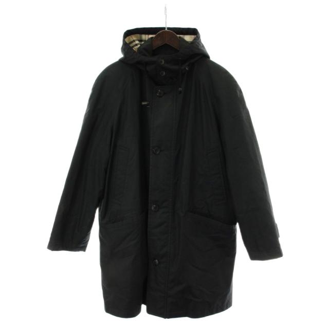 【中古】バーバリー ロンドン BURBERRY LONDON コート M 黒 ブラック フード ライナー付き ノバチェック 長袖