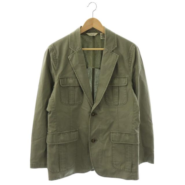 【中古】エルエルビーン L.L.BEAN テーラード ジャケット ミリタリー エルボーパッチ コットン 40 カーキ 276207