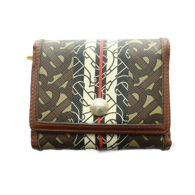 【中古】バーバリー BURBERRY TBモノグラム ストライプ 三つ折り財布 総柄 茶 ブラウン /SS ■OS ■GY01 レディース