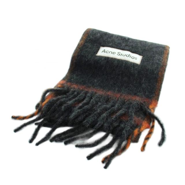 【中古】アクネ ストゥディオズ Acne Studios マフラー アルパカ フリンジ ロゴ 黒 ブラック オレンジ ■GY19 /MQ