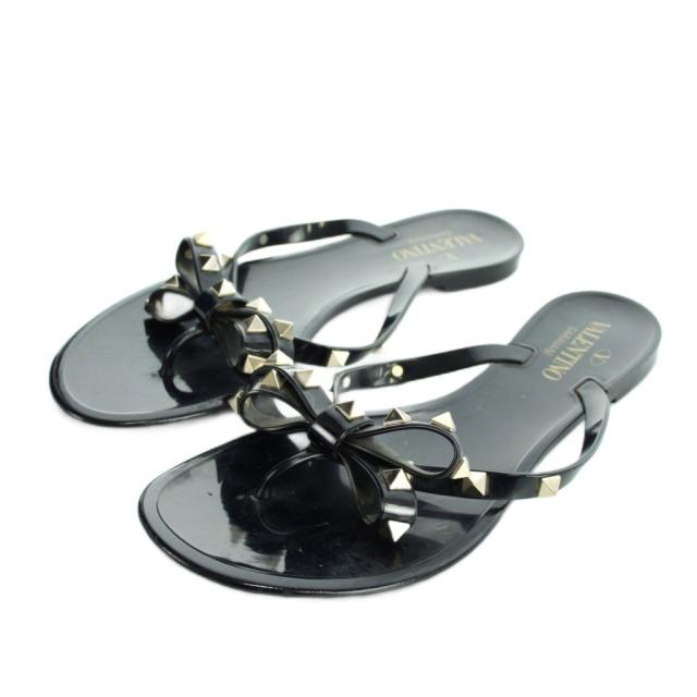 【中古】ヴァレンティノ ガラヴァーニ VALENTINO GARAVANI ビーチサンダル フラット リボン スタッズ 38 黒