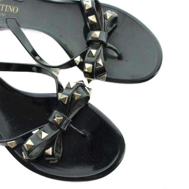 【中古】ヴァレンティノ ガラヴァーニ VALENTINO GARAVANI ビーチサンダル フラット リボン スタッズ 38 黒