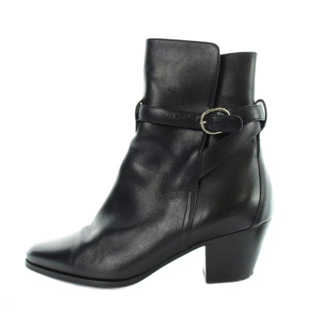 【中古】セリーヌ CELINE ショートブーツ レザー ベルト ポインテッドトゥ ロゴ 36 黒 ブラック ■GY19 /MQ ■OH