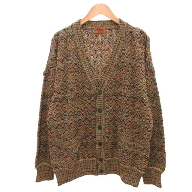 【中古】ミッソーニ MISSONI ヴィンテージ カーディガン オーバーサイズ 総柄 50 茶 ブラウン マルチカラー /JS
