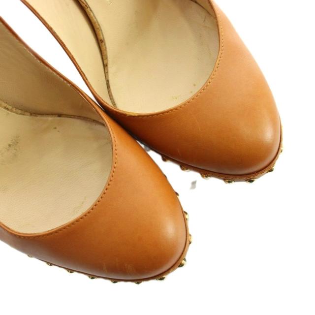 【中古】クリスチャンルブタン Christian louboutin パンプス オープンバック ウェッジソール レザー ロゴ スタッズ_2