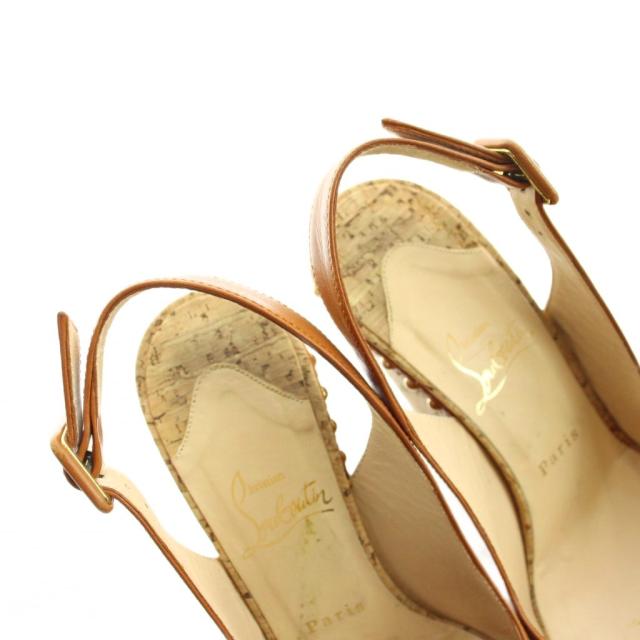 【中古】クリスチャンルブタン Christian louboutin パンプス オープンバック ウェッジソール レザー ロゴ スタッズ_3
