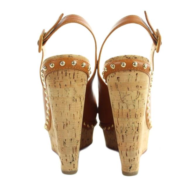 【中古】クリスチャンルブタン Christian louboutin パンプス オープンバック ウェッジソール レザー ロゴ スタッズ_4