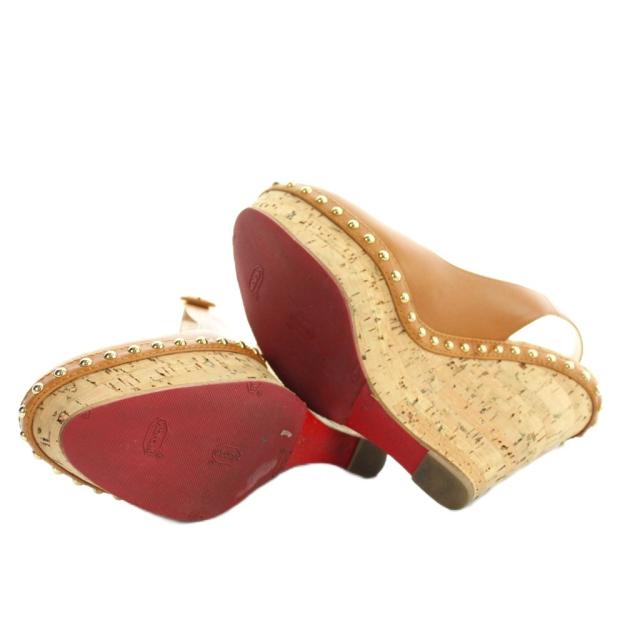 【中古】クリスチャンルブタン Christian louboutin パンプス オープンバック ウェッジソール レザー ロゴ スタッズ_5