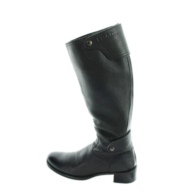 【中古】プラダ PRADA エンジニアブーツ グレインレザー ロング ロゴ ラウンドトゥ 36 23cm 黒 ブラック ■GY19 /MQ