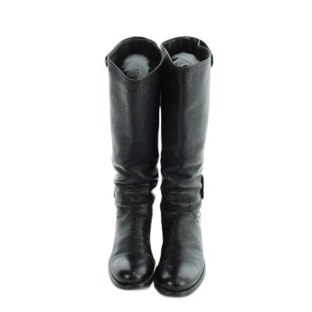 【中古】プラダ PRADA エンジニアブーツ グレインレザー ロング ロゴ ラウンドトゥ 36 23cm 黒 ブラック ■GY19 /MQ_1