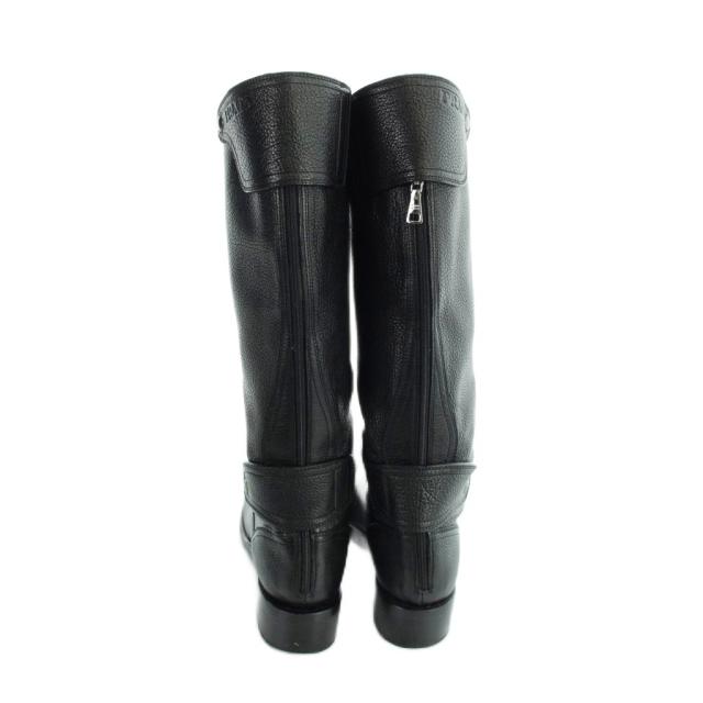 【中古】プラダ PRADA エンジニアブーツ グレインレザー ロング ロゴ ラウンドトゥ 36 23cm 黒 ブラック ■GY19 /MQ_2