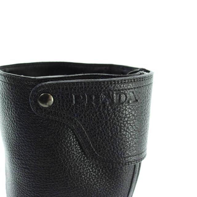 【中古】プラダ PRADA エンジニアブーツ グレインレザー ロング ロゴ ラウンドトゥ 36 23cm 黒 ブラック ■GY19 /MQ_5