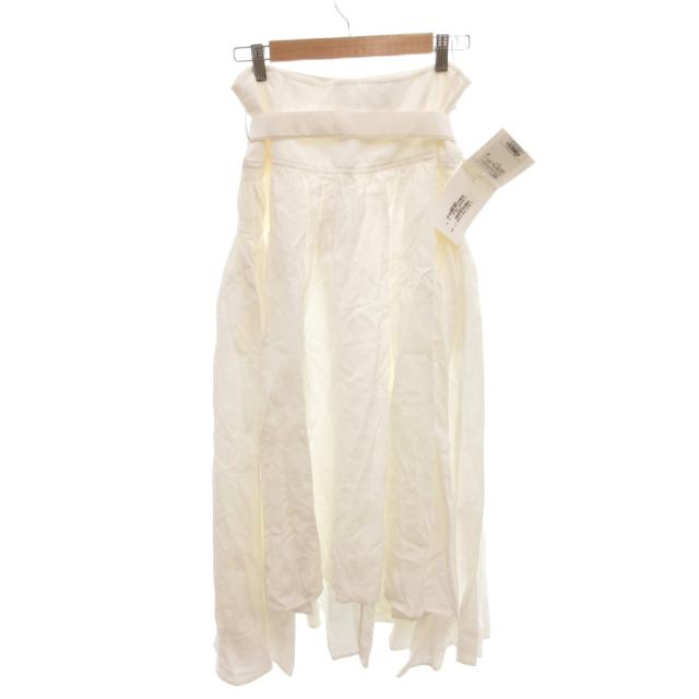 【中古】未使用品 ジルサンダー JIL SANDER タグ付き フレアスカート ロング丈 リネン混 ギャザー 38 白 ホワイト