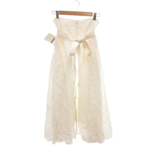 【中古】未使用品 ジルサンダー JIL SANDER タグ付き フレアスカート ロング丈 リネン混 ギャザー 38 白 ホワイト_1