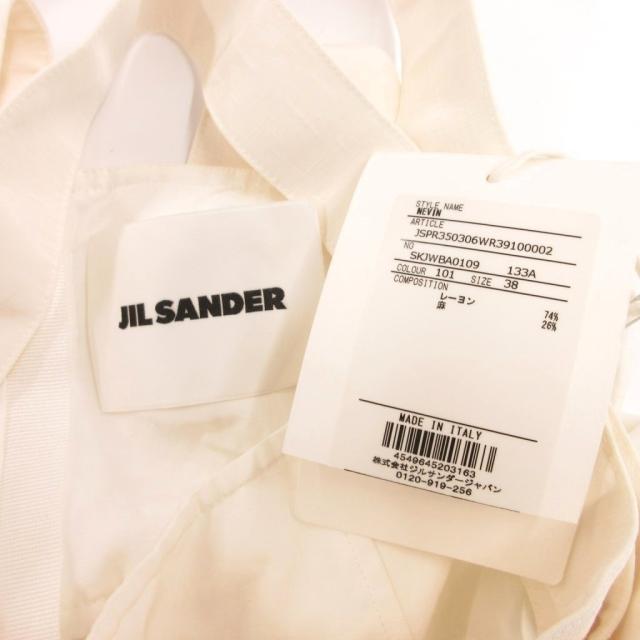 【中古】未使用品 ジルサンダー JIL SANDER タグ付き フレアスカート ロング丈 リネン混 ギャザー 38 白 ホワイト_4