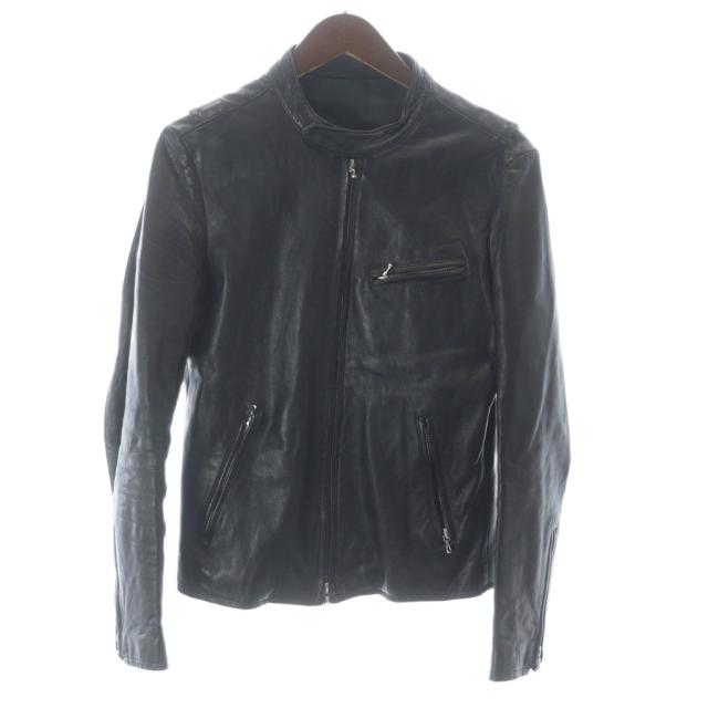 【中古】リチウム オム シングル ライダースジャケット 革ジャン レザージャケット カウレザー 牛革 46 黒