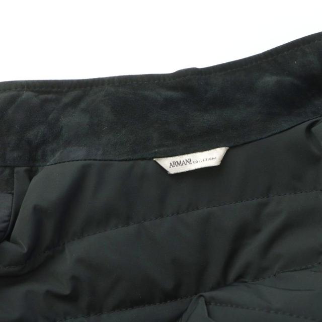 【中古】アルマーニ コレツィオーニ ボンバージャケット ブルゾン 羊革 スエード レザー 中綿 切替 54 XL 黒_4