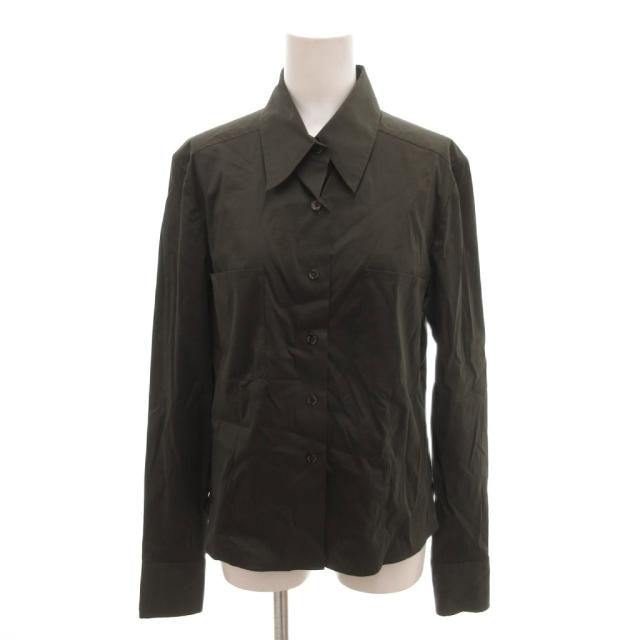 【中古】シャネル CHANEL 03C Cruise シャツ 長袖 サイドスリット 40 ダークグリーン /YJ ■GY19 レディース