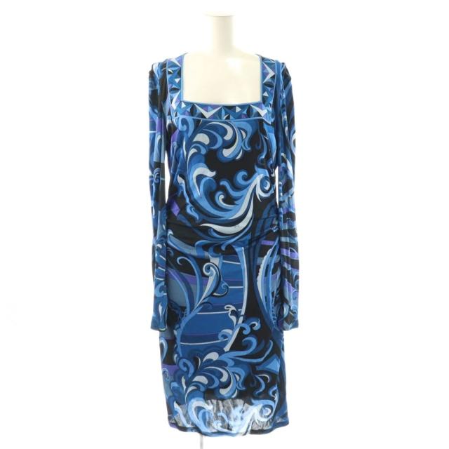 【中古】エミリオプッチ EMILIO PUCCI ワンピース スクエアネック プッチ柄 I44 ブルー /MY ■OS ■GY19 レディース