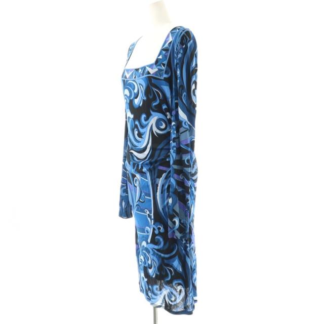 【中古】エミリオプッチ EMILIO PUCCI ワンピース スクエアネック プッチ柄 I44 ブルー /MY ■OS ■GY19 レディース