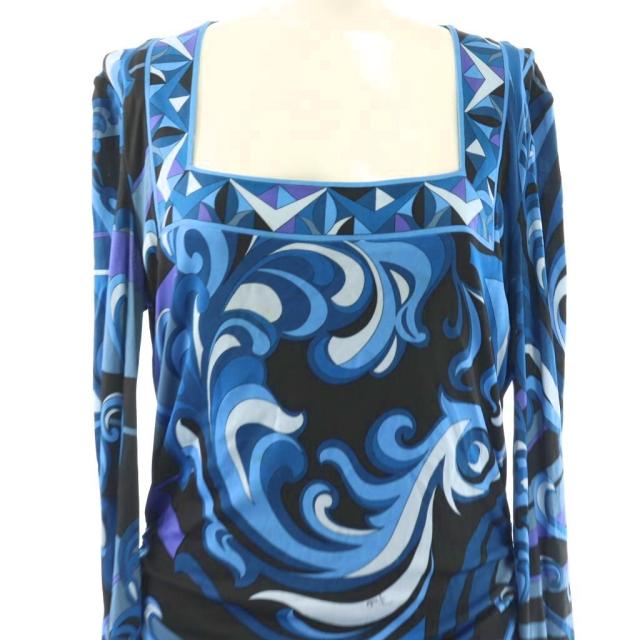 【中古】エミリオプッチ EMILIO PUCCI ワンピース スクエアネック プッチ柄 I44 ブルー /MY ■OS ■GY19 レディース