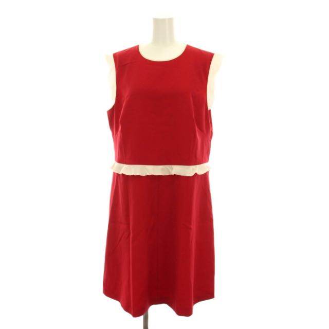 【中古】未使用品 レッド ヴァレンティノ RED VALENTINO ワンピース ひざ丈 48 赤 レッド ノースリーブ フリル 無地