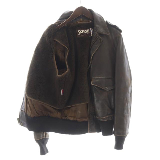 【中古】ショット SCHOTT 80s 90s USA製 G-1 フライトジャケット レザー 革ジャン ミリタリー 38 M 茶_3