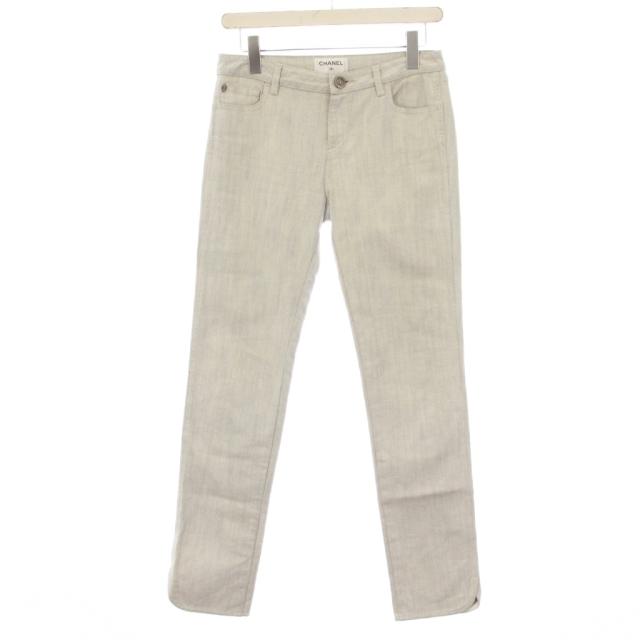 【中古】シャネル CHANEL 09P デニムパンツ ジーンズ ココマーク 36 ライトグレー ホワイト 無地 スリム P35408 /YM