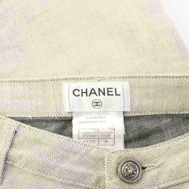 【中古】シャネル CHANEL 09P デニムパンツ ジーンズ ココマーク 36 ライトグレー ホワイト 無地 スリム P35408 /YM_2