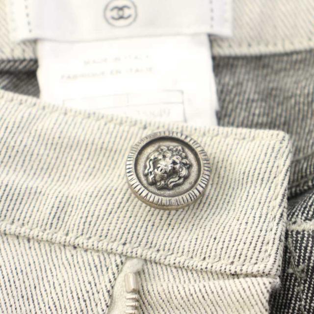 【中古】シャネル CHANEL 09P デニムパンツ ジーンズ ココマーク 36 ライトグレー ホワイト 無地 スリム P35408 /YM_4