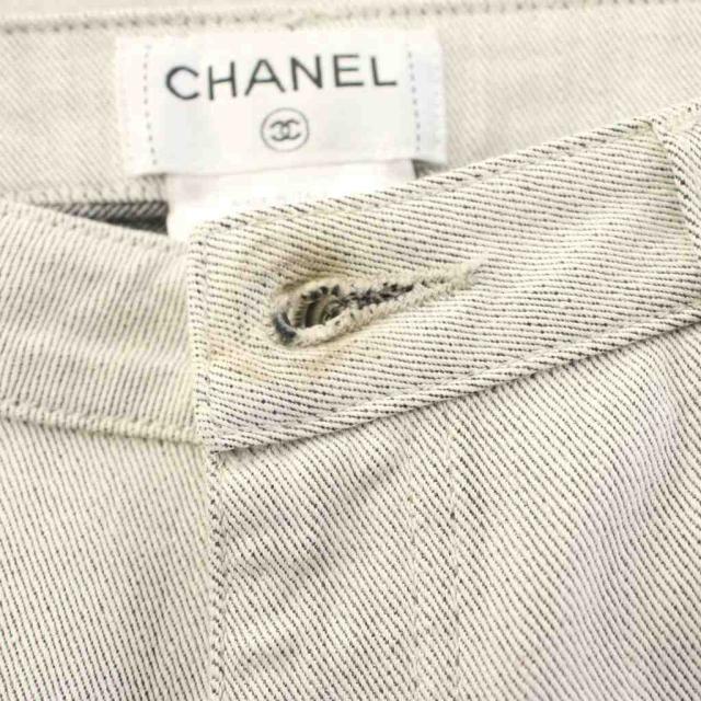 【中古】シャネル CHANEL 09P デニムパンツ ジーンズ ココマーク 36 ライトグレー ホワイト 無地 スリム P35408 /YM_5