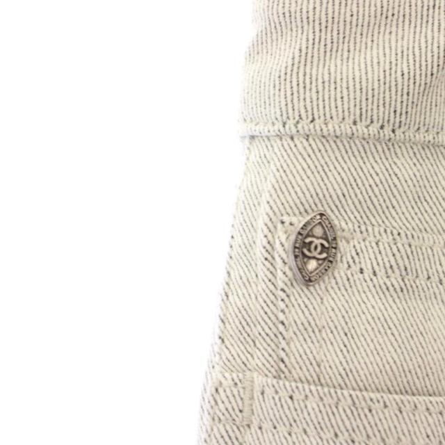 【中古】シャネル CHANEL 09P デニムパンツ ジーンズ ココマーク 36 ライトグレー ホワイト 無地 スリム P35408 /YM_6