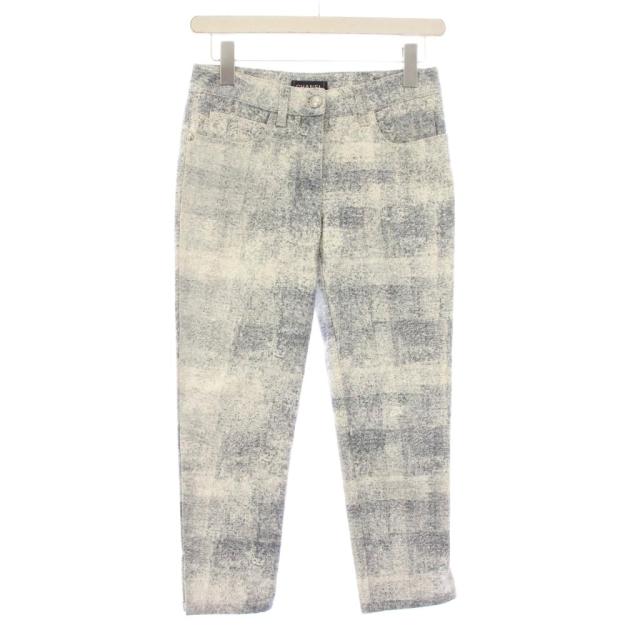 【中古】シャネル CHANEL ストレッチコットンパンツ クロップド 34 青 ブルー 白 ホワイト かすれ柄 p45942 /YM