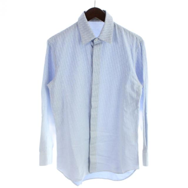 【中古】ディオール Dior シャツ オブリーク グラデーション 長袖 比翼ボタン トロッター柄 総柄 39 青